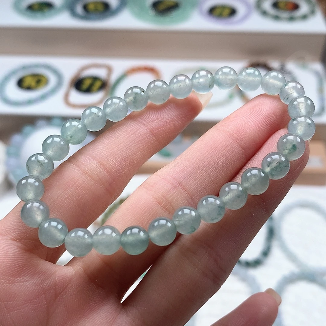 翡翠未镶嵌手串飘花6.5