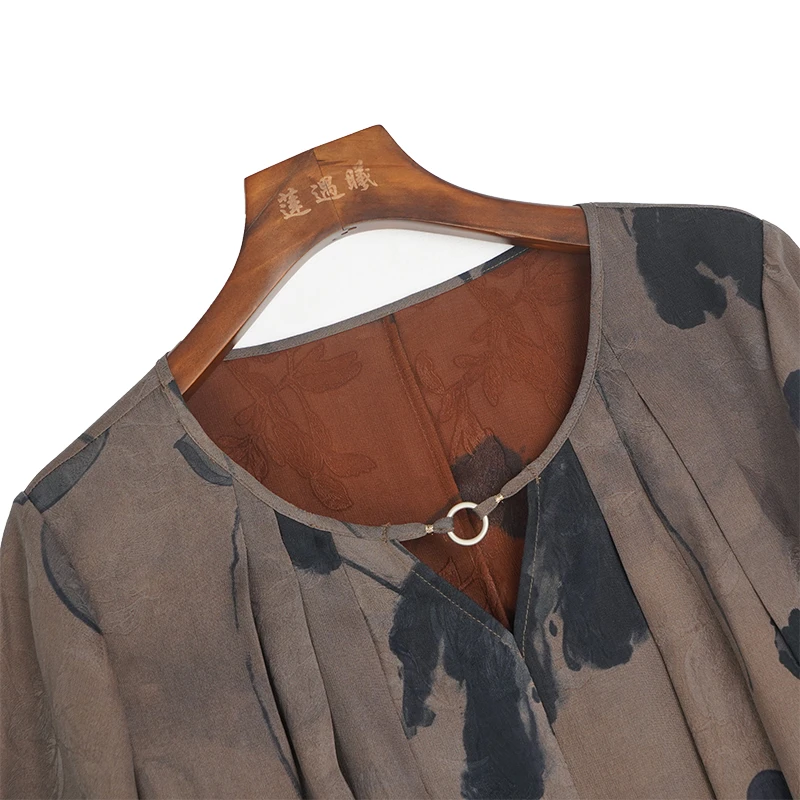 苏荷女式中国风圆领9分袖前褶连衣裙莲遇曦时装3a69647