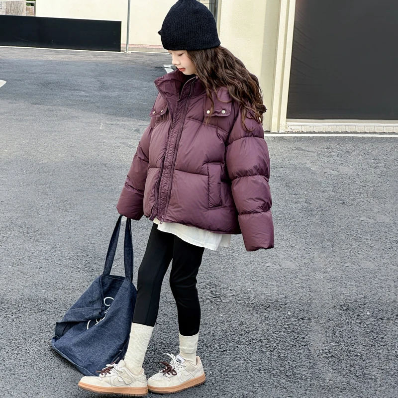 女童羽绒服冬装2024新款洋气中大儿童连帽加厚白鸭绒外套短款冬季