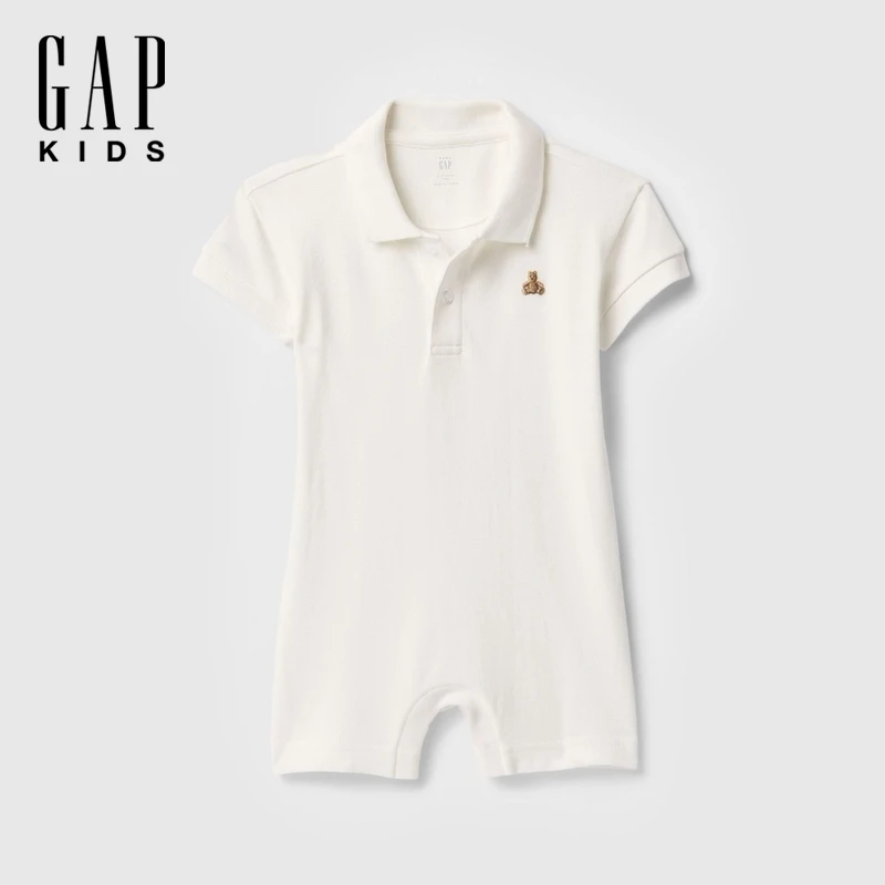 Gap婴童2025春季新款小熊刺绣polo领短袖连体衣儿童装美版723356