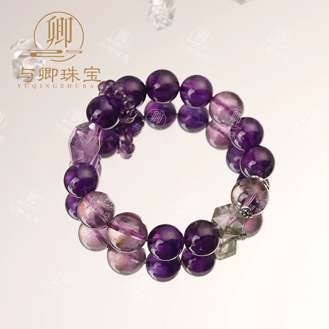 【降紫薇】12mm乌拉圭紫水晶 13mm紫塔晶 绿幽灵八棱珠