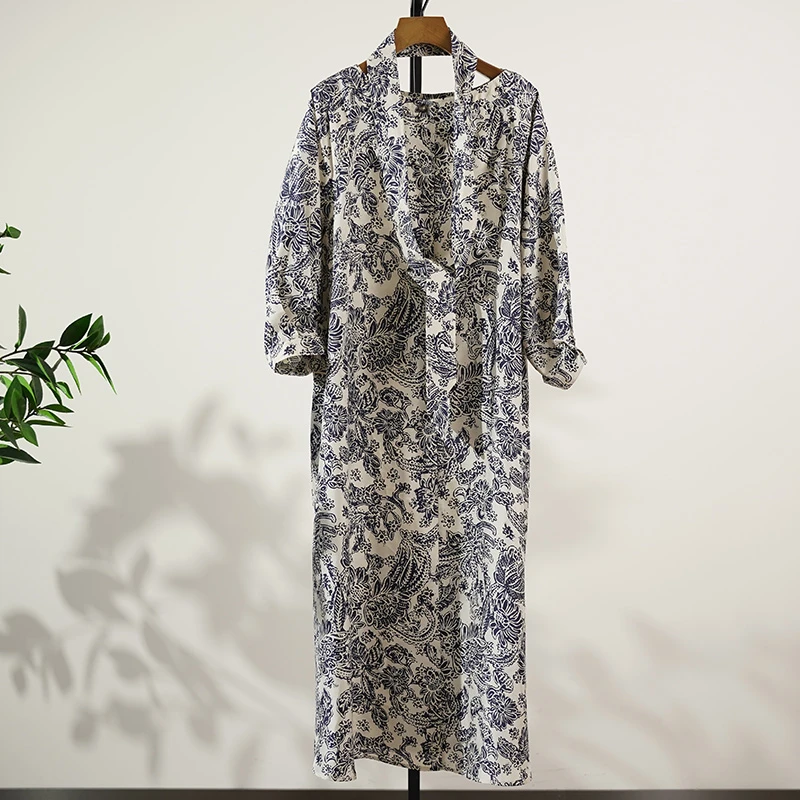 100%桑蚕丝LP桑蚕丝繁花中袖连衣裙（240842）20909