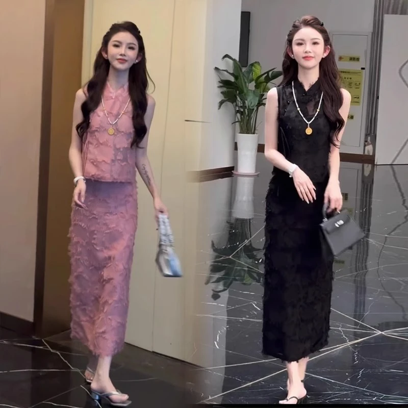 夏季新款新中式时尚套装裙子小香风法式减龄流苏上衣半身裙两件套