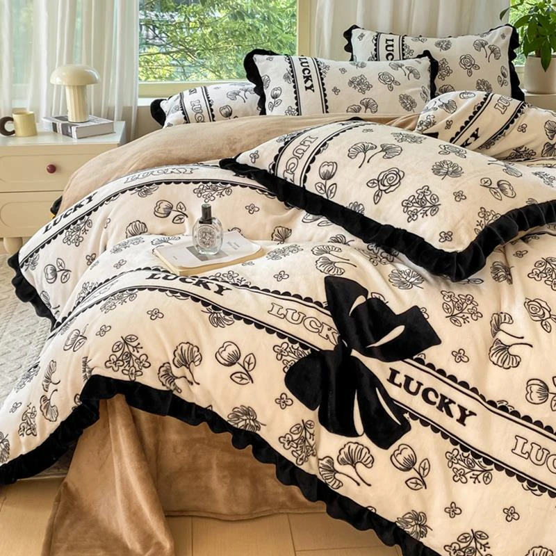 法式轻奢珊瑚绒牛奶绒四件套加厚冬季毛绒被套法兰绒床单2025新款