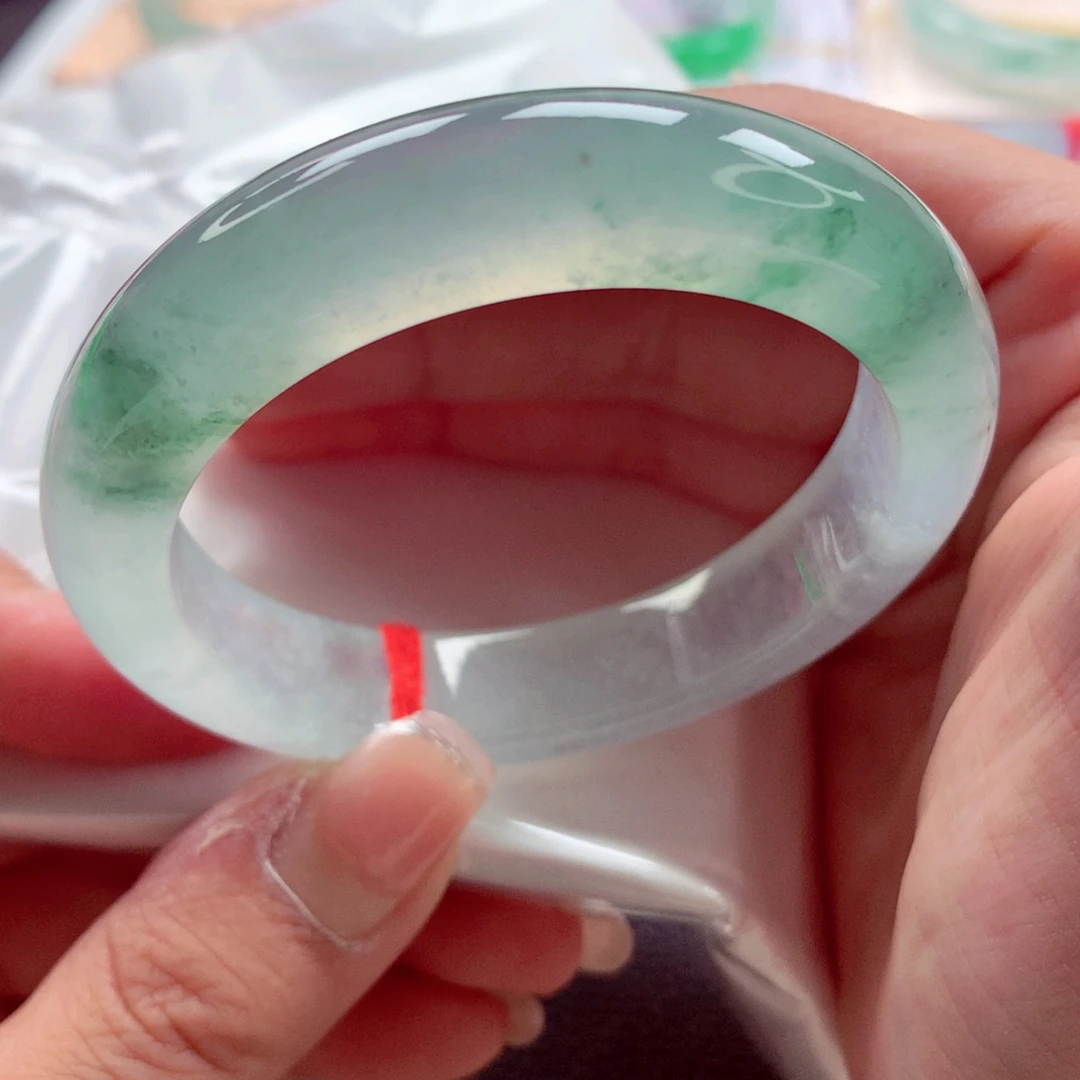 翡翠未镶嵌手镯师妹53.6高冰绿花百搭清爽（25号）