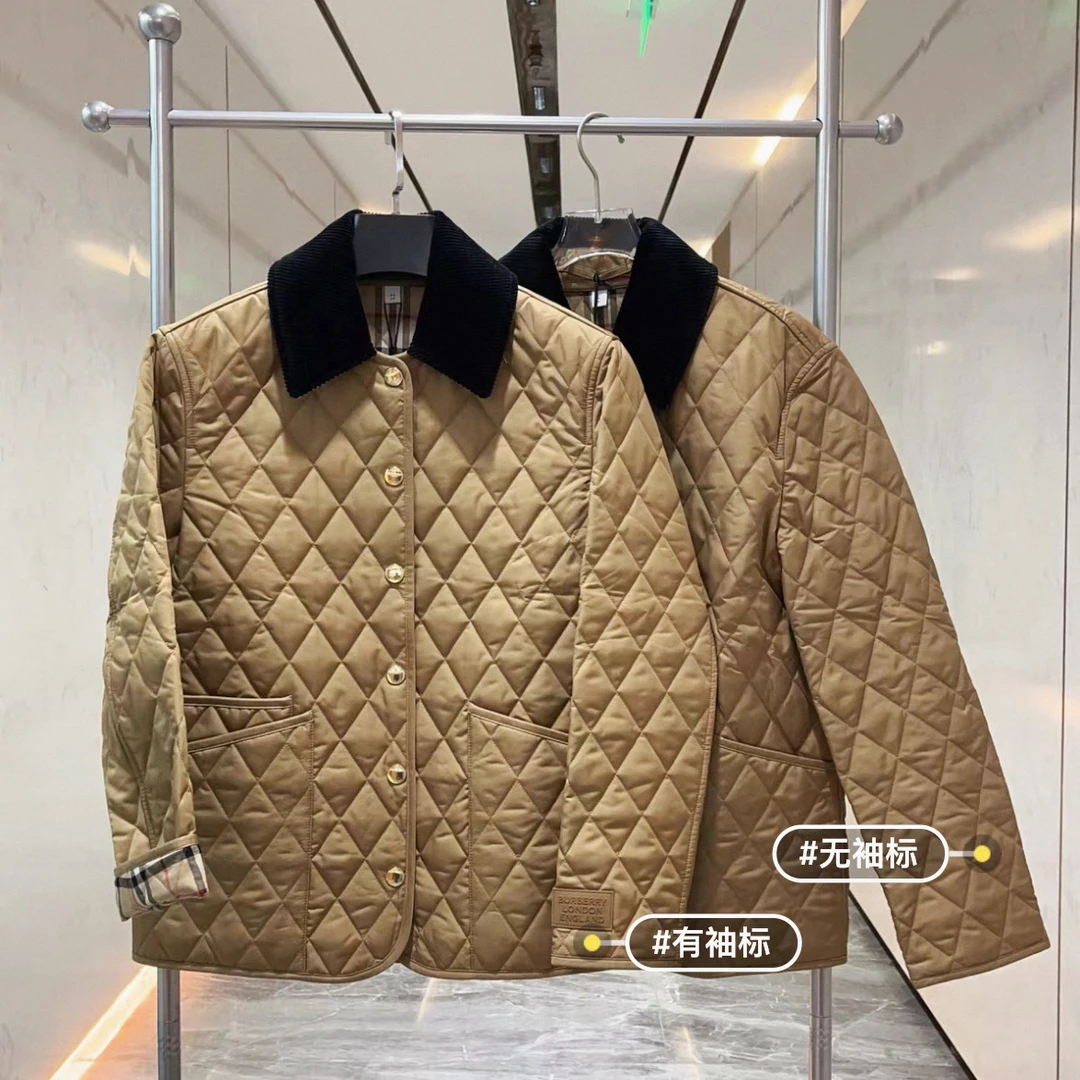 未使用 BURBERRY/博柏利 女款灯芯绒翻领棉服棉衣大衣外套