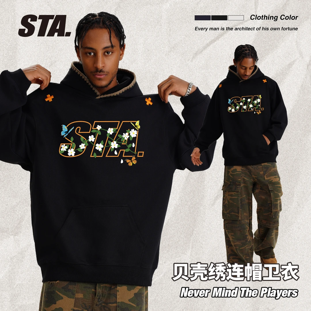 STA国潮400克重连帽卫衣带帽重磅男女同款春秋男上衣百搭国潮男款