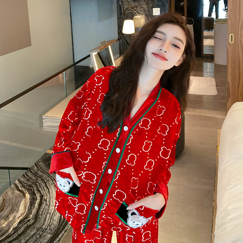 小香风金丝绒睡衣女春秋季2024年新款长袖秋冬天家居服套装可外穿