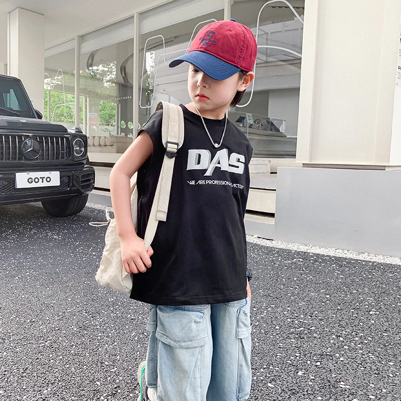 男大童夏装纯棉无袖背心t恤2025新款夏季潮酷宽松凉感K242TX4458