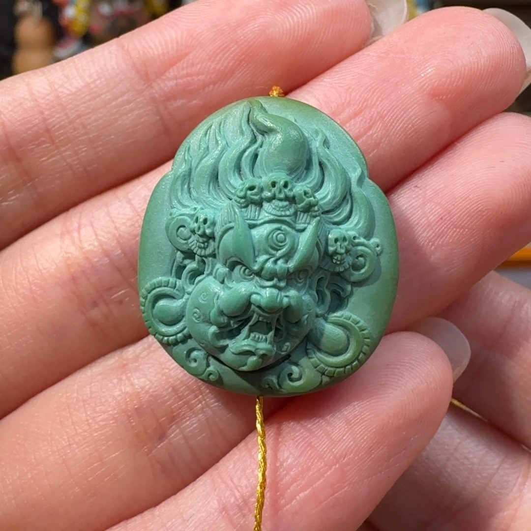 绿松石未镶嵌李飞虎大黑天雕刻件