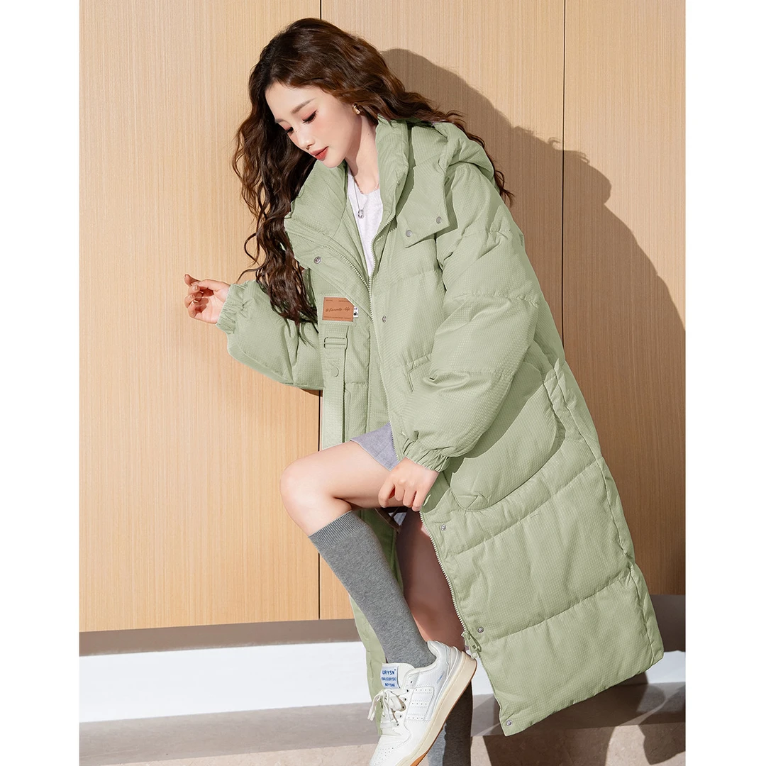 MF11 元旦冬新连帽净色宽松长款棉衣简约清新百搭韩版保暖时尚女