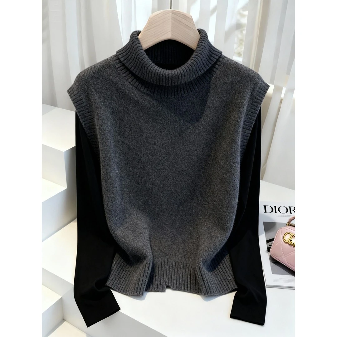 2025秋冬季新款痞帅炸街风女装高级感显瘦马甲打底衫两件套装爆款