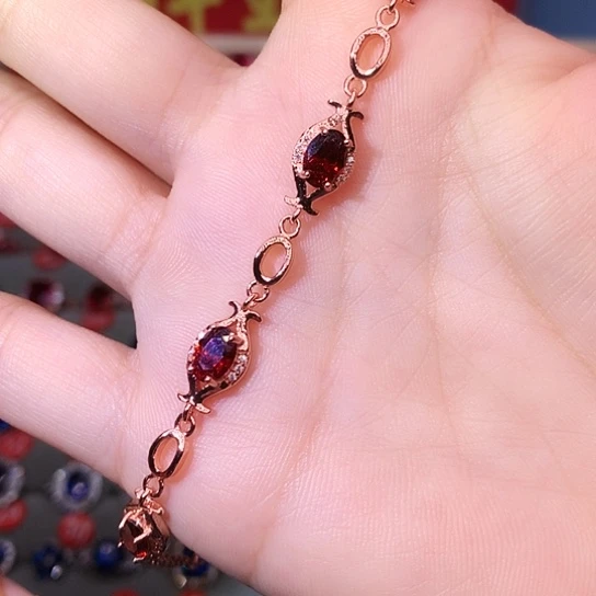 石榴石手链银S925镶嵌