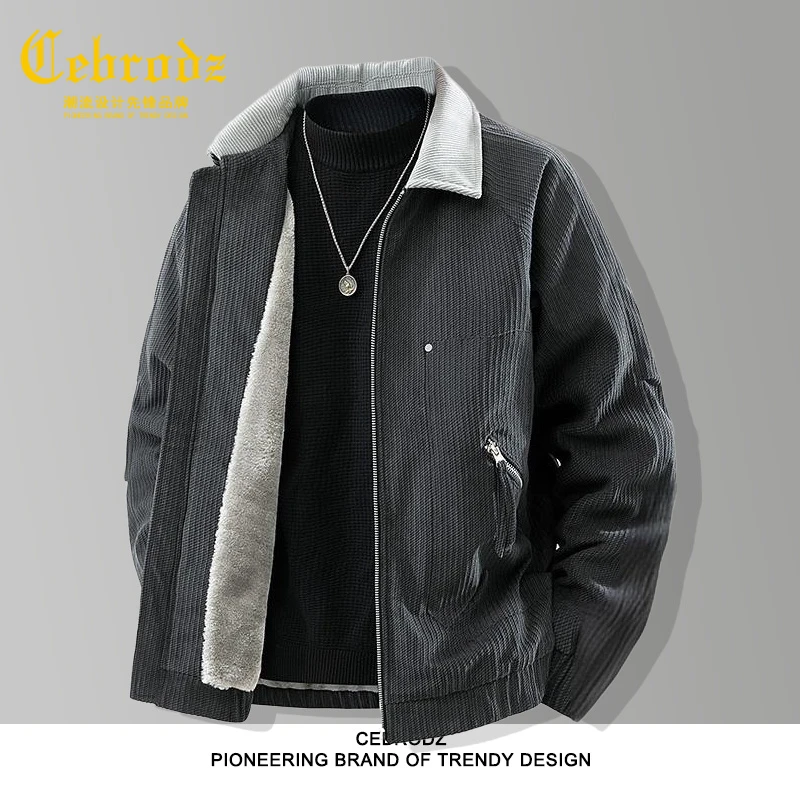 法国Cebrodz加绒加厚夹克男秋冬季保暖防寒外套2025夹克休闲宽松
