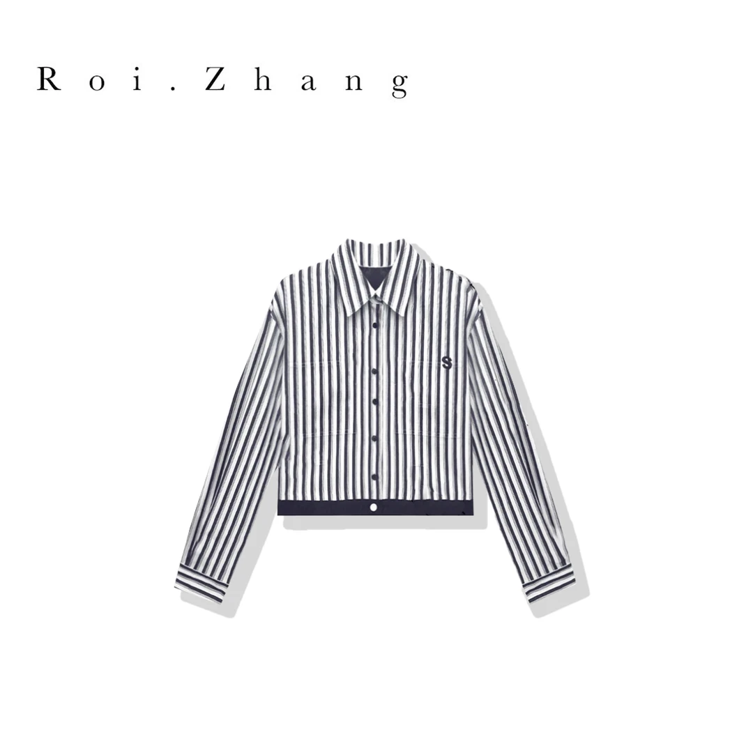 Roi-Zhang【松身短款】2024新款休闲竖条纹长袖衬衫外套KW1250