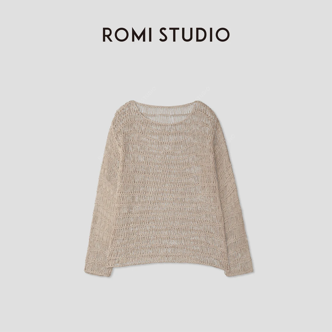ROMI STUDIO“纵横交织”亚麻棉混纺手工钩织镂空罩衫 RWCRSZ3292