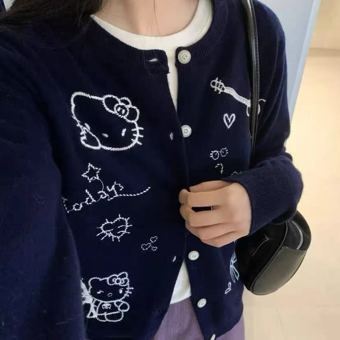 2025韩系两色刺绣KT毛衣开衫～