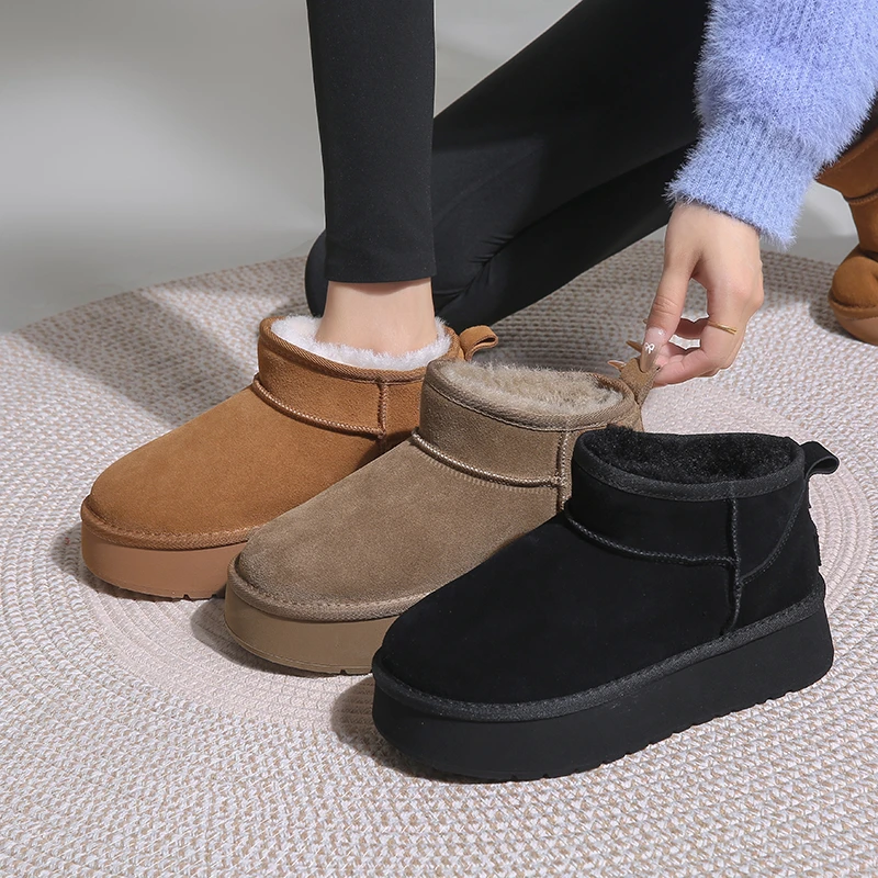 BANGBOSHOW/牛皮雪地靴女短筒秋冬季新款韩版时尚百搭保暖短靴