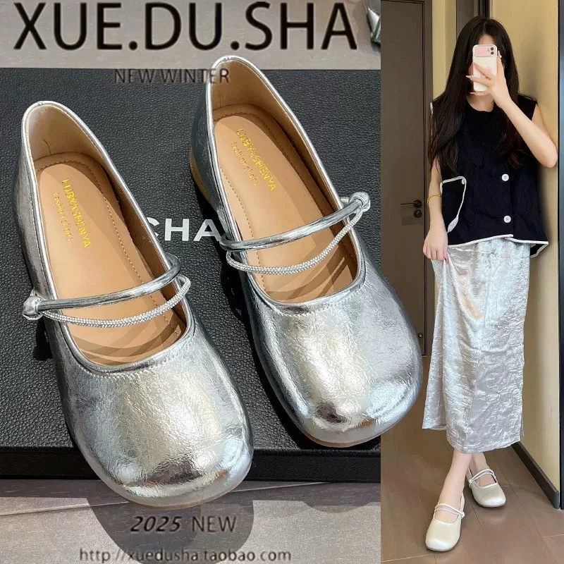 999-58水钻玛丽珍浅口单鞋女2025新款春秋软底温柔仙女风小皮鞋