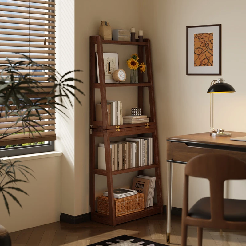 书架落地置物架一体靠墙转角旋转客厅简易儿童实木书柜储物1082