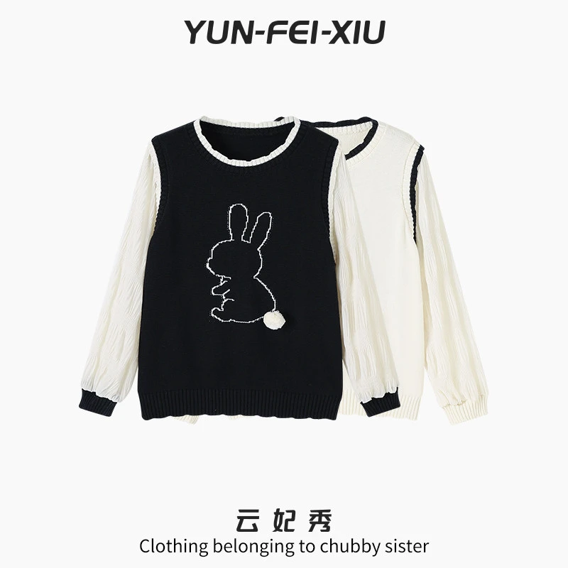 云妃秀大码女装针织衫圆领兔子毛球宽松显瘦遮肉胖妹妹春季76001