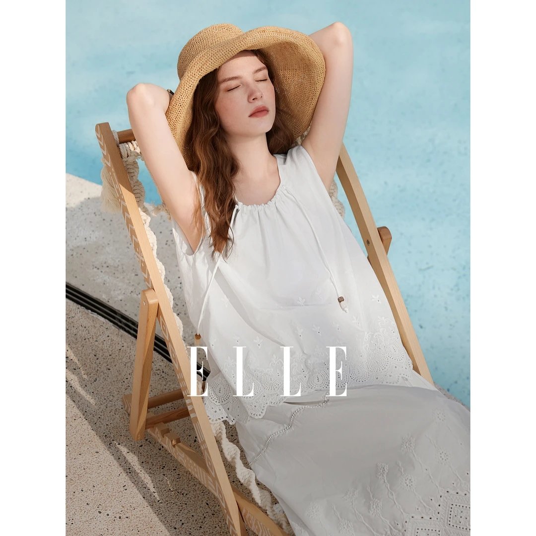 ELLE圆领抽绳设计感无袖小衫女2025夏季新款优雅别致衬衫EM51196