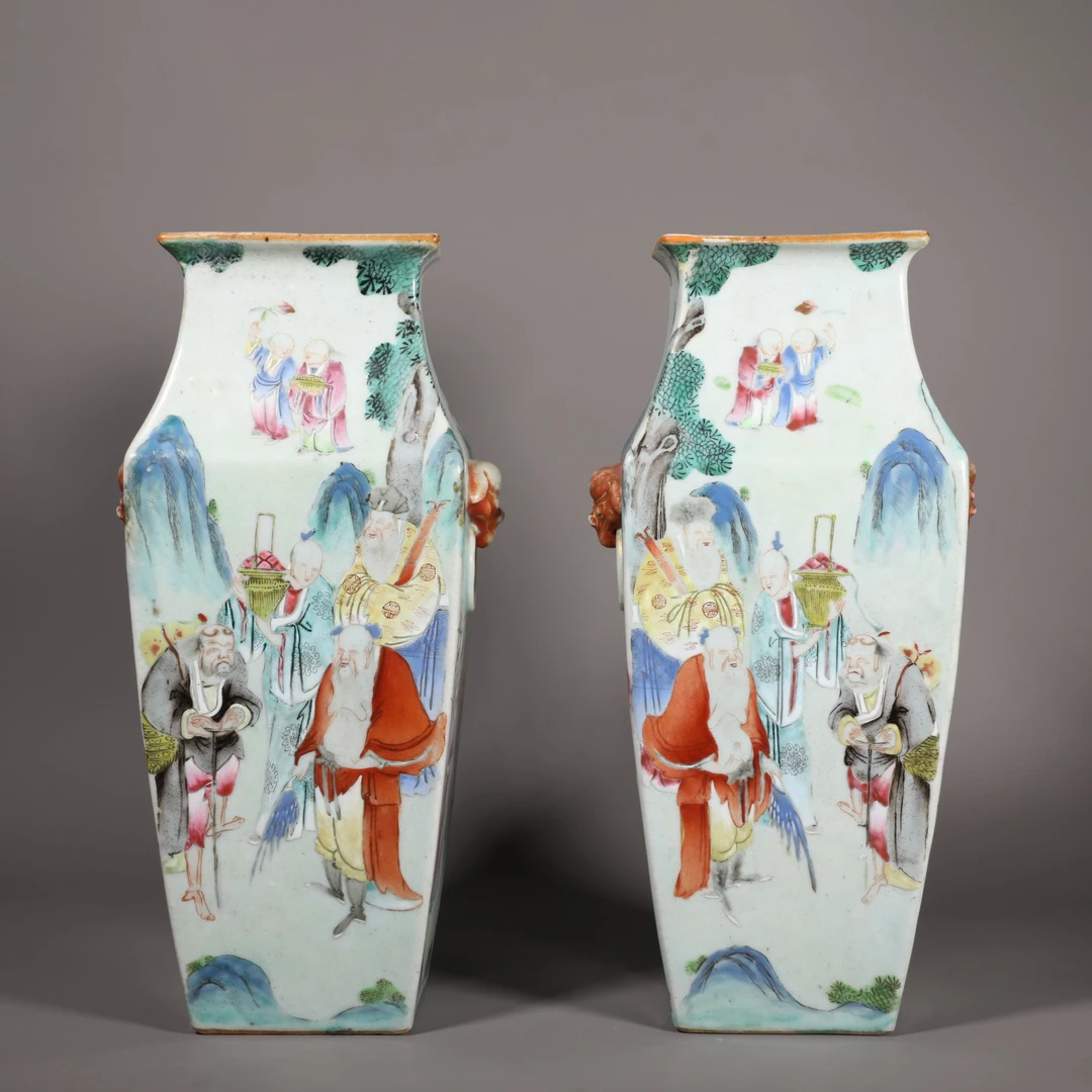 LOT110511 清乾隆 粉彩群仙祝寿图四方铺首耳瓶