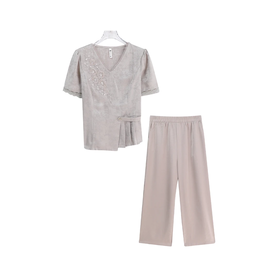 夏季高级感短袖气质小衫休闲直筒裤两件套A14550