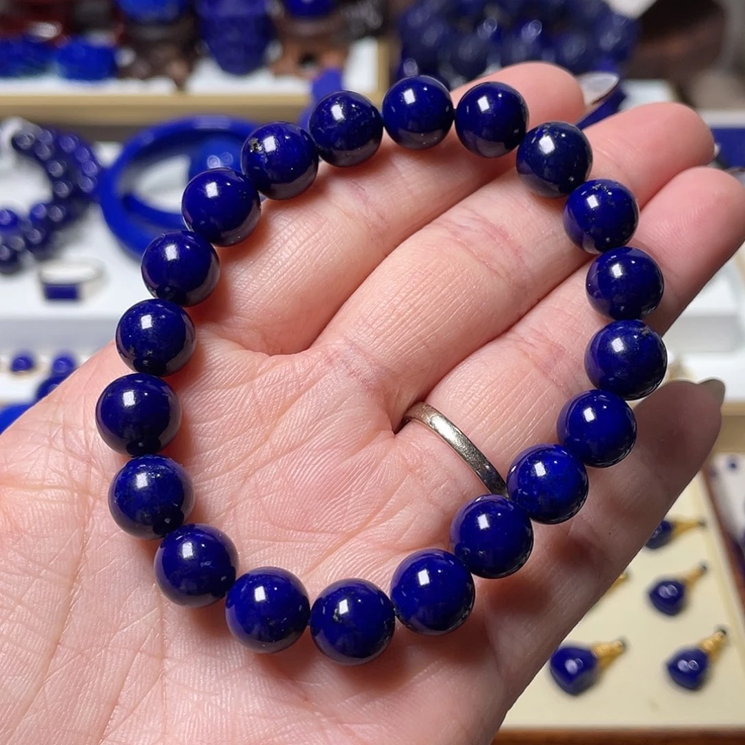 青金石未镶嵌精品紫药水带金手串10mm