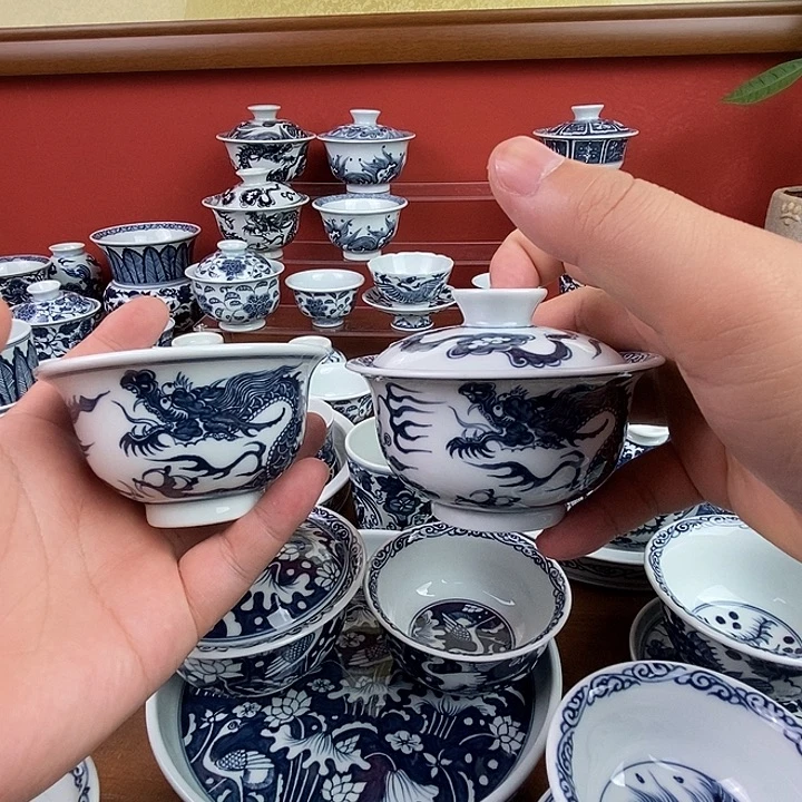 龙纹青花一盖一杯