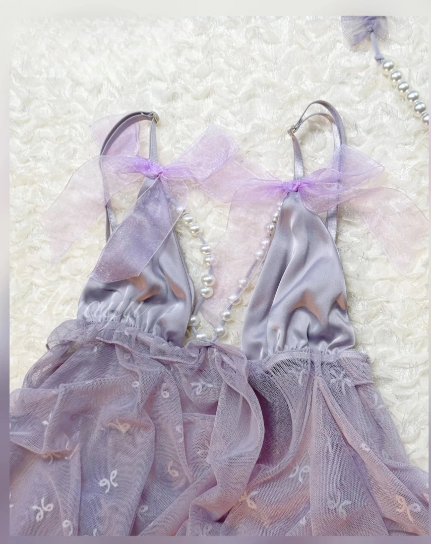 【珍珠奶茶】80-160性感睡衣蝴蝶结蕾丝吊带公主时尚睡裙