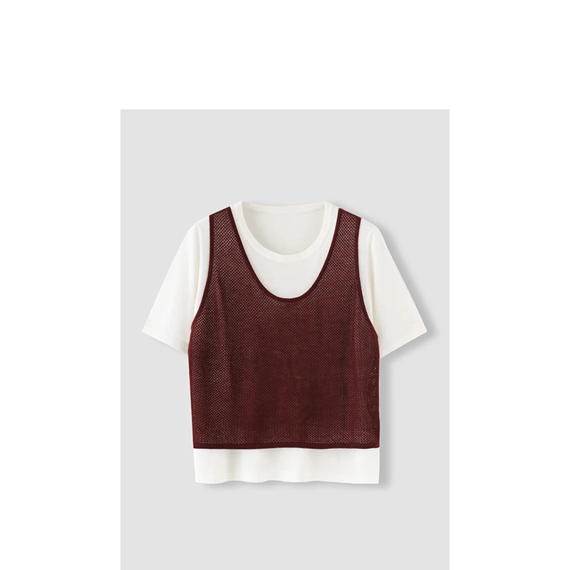 米小米mimi 特惠来袭双色百搭短袖气质针织衫女SXZA016X