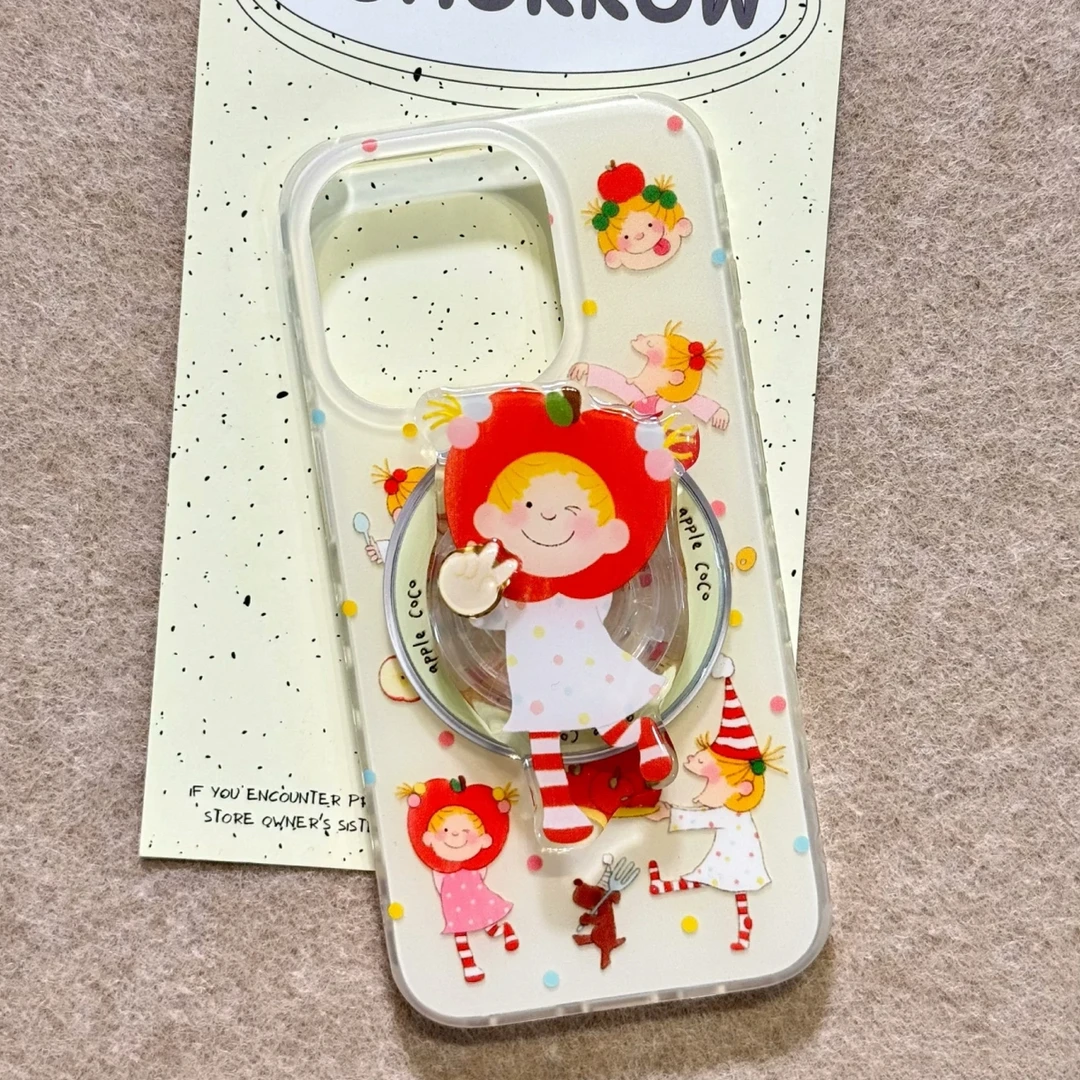 可爱coco酱kt磨砂爱心边磁吸旋转支架适用苹果手机壳