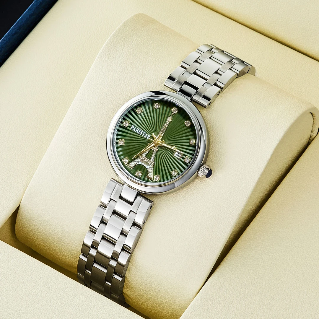 法国巴黎铁塔高端时尚经典气质百搭轻奢绿色表盘石英腕表