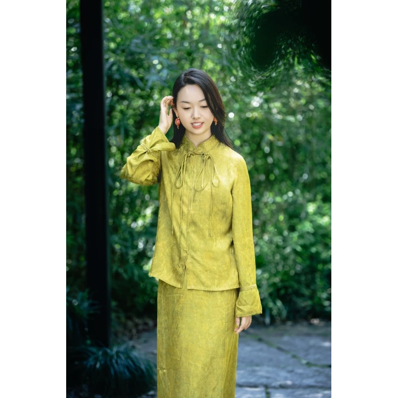 曼生新中式【香见玫瑰】时尚国风双面双穿立领衬衫+半身裙洋气显瘦