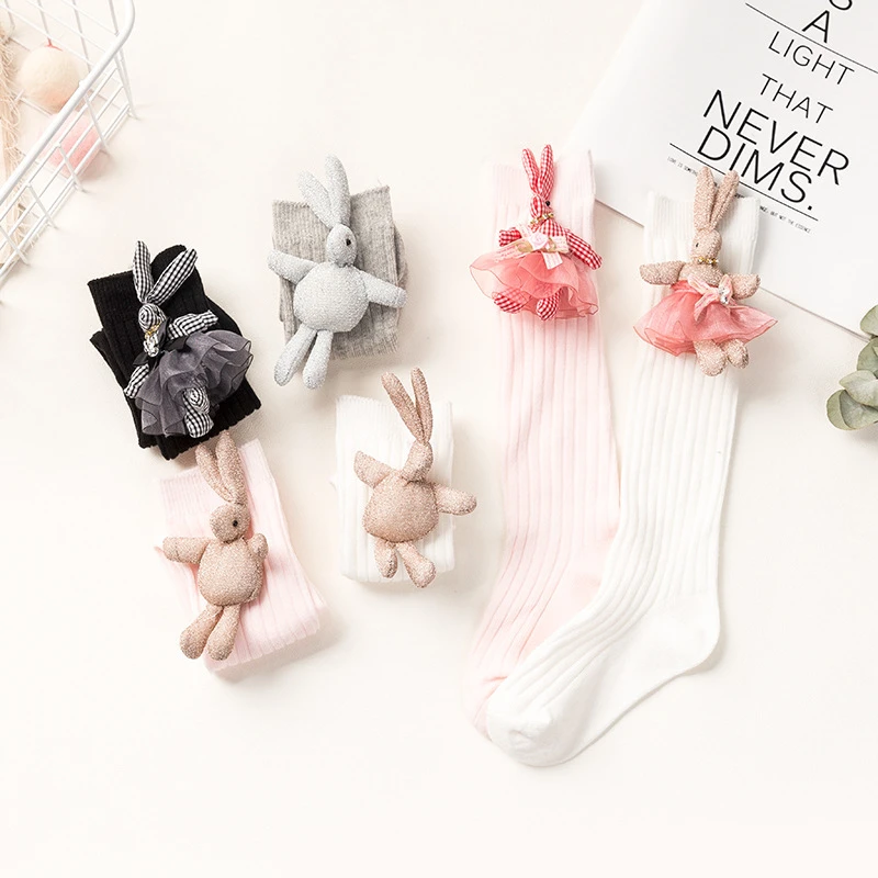 兔子糖果色公主过膝袜公仔童袜婴儿春秋季童袜儿童长女条纹袜子