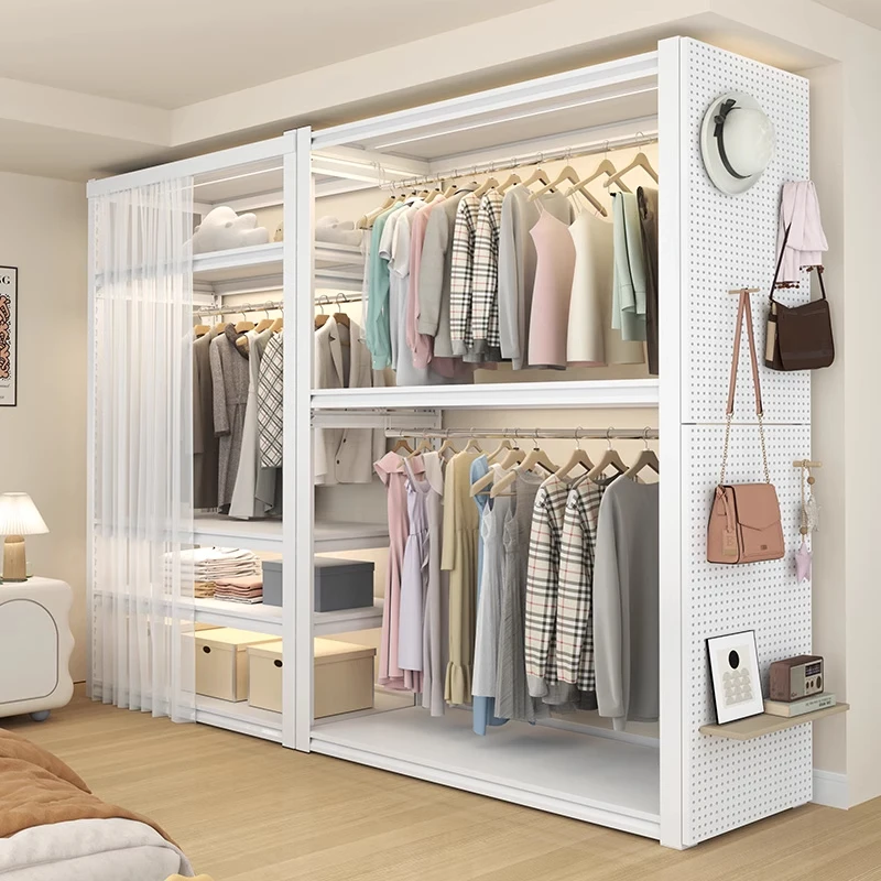 货架衣柜卧室家用出租房简易组装金属洞洞板钢制收纳衣橱结实耐用