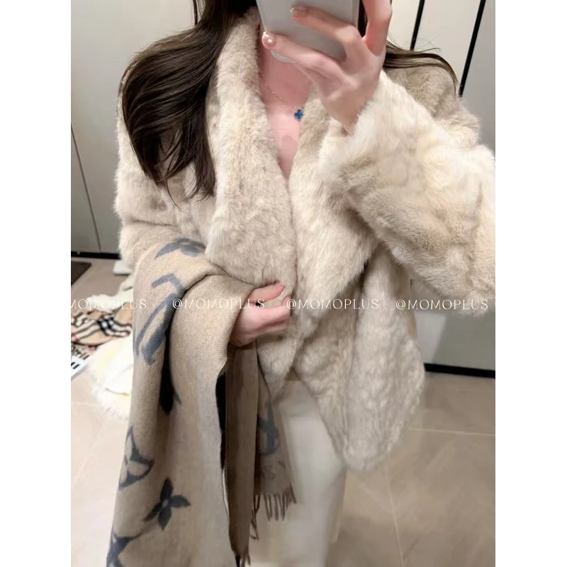 柔雾奶兔*千金感软软温柔兔绒环保草草*矜贵大翻领保暖加厚外套