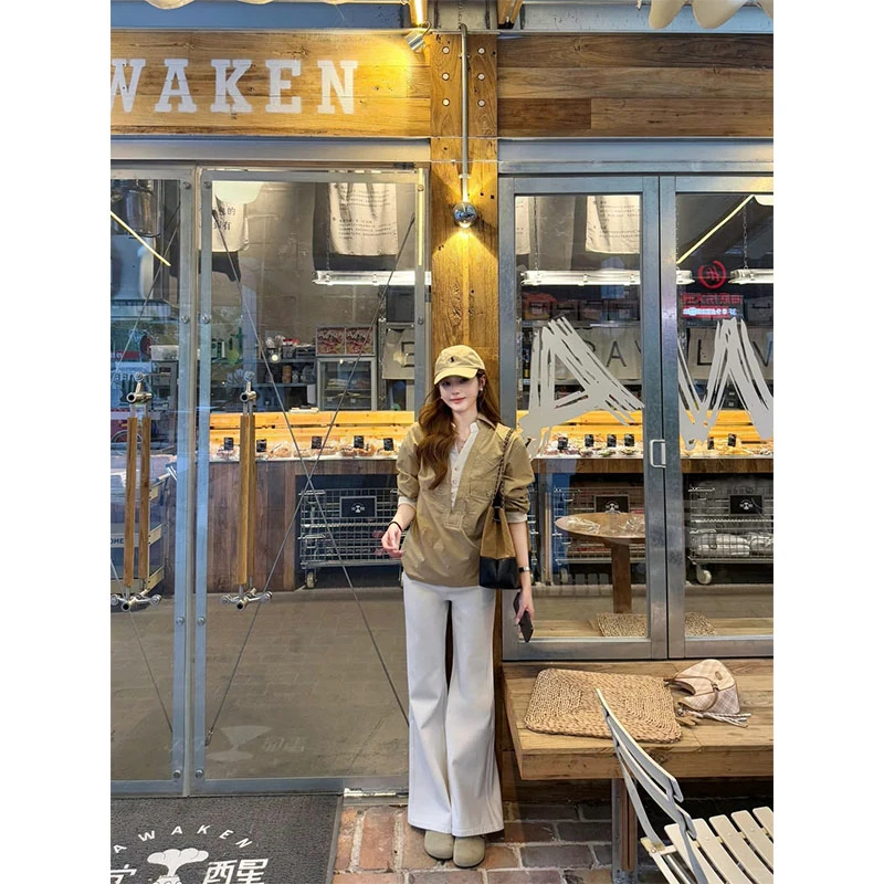 2025秋季新款修身显瘦百搭时尚通勤风外套上衣休闲简约直筒长裤女