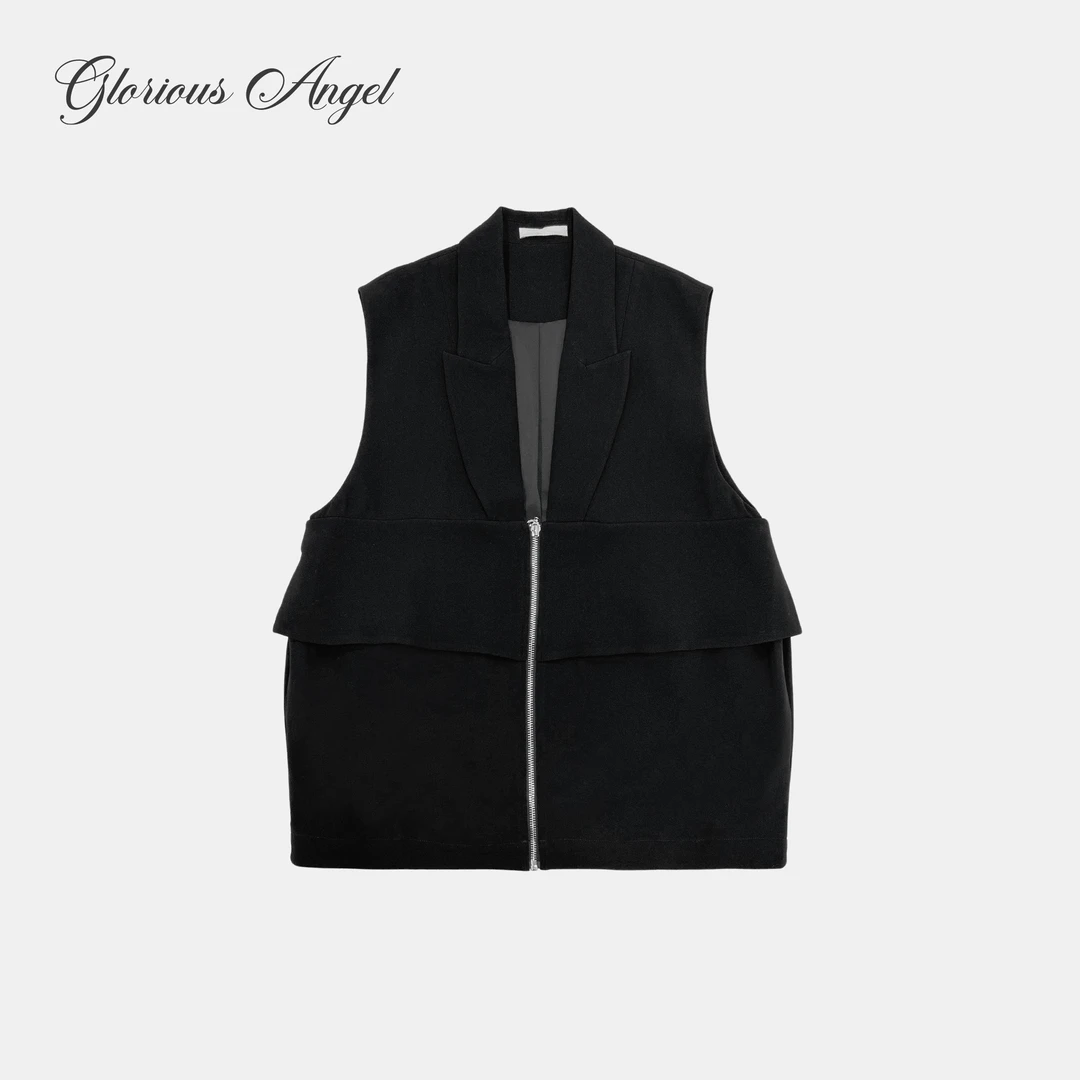 G.A 高智姐感 醋酸混纺 金属拉链 立体显瘦 通勤西装马甲