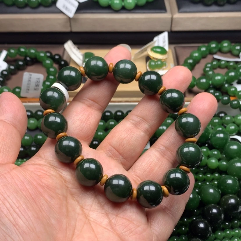 【闪购商品】未镶嵌手串和田玉（碧玉）陆*仁14m m