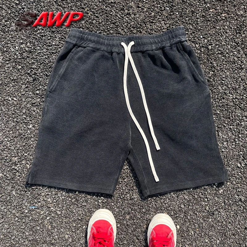 sawp450克做旧抓毛复古小众高街休闲阔男士夏季速干工装