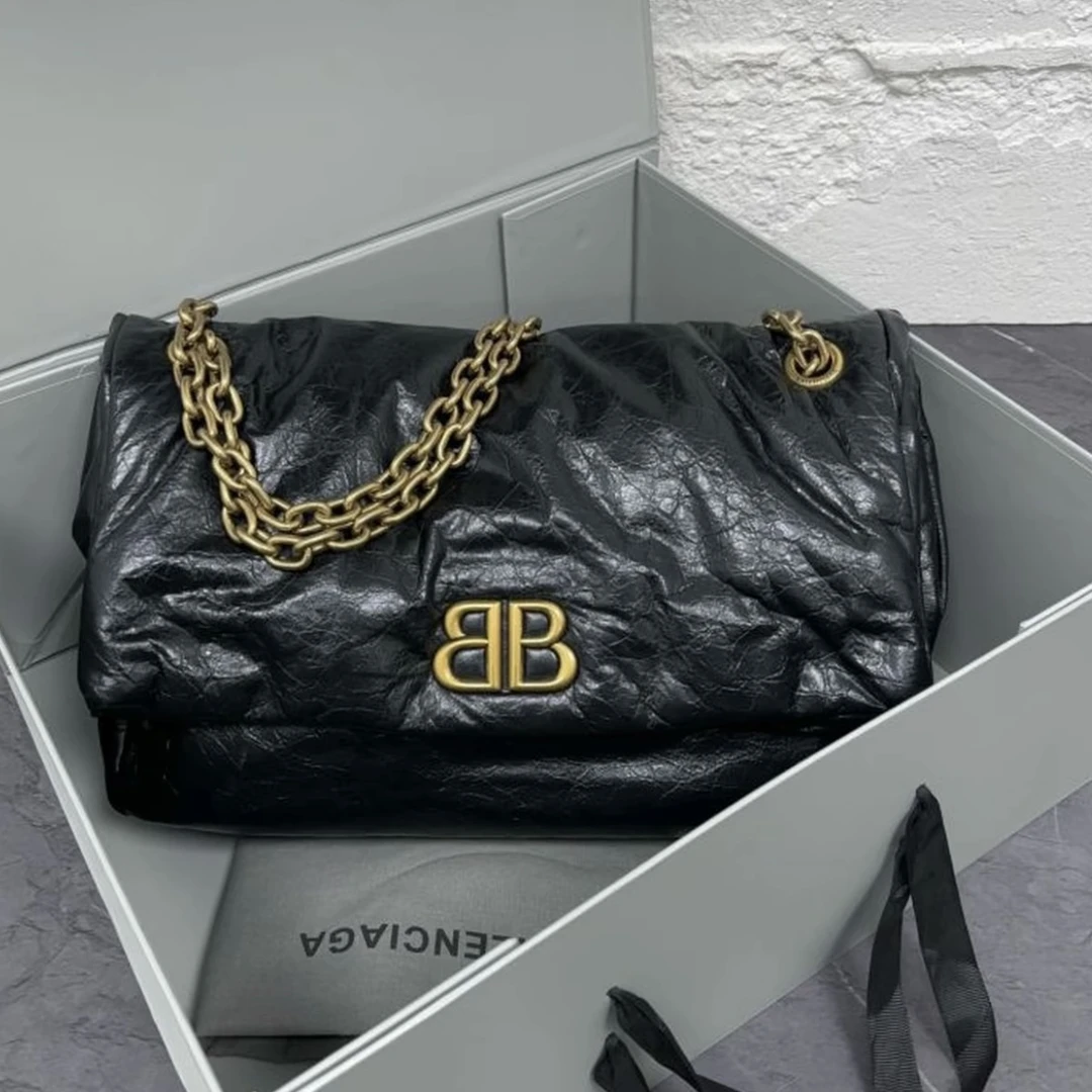 未使用 Balenciaga/巴黎世家 油蜡牛皮黑金云朵小号/闲置新大全套
