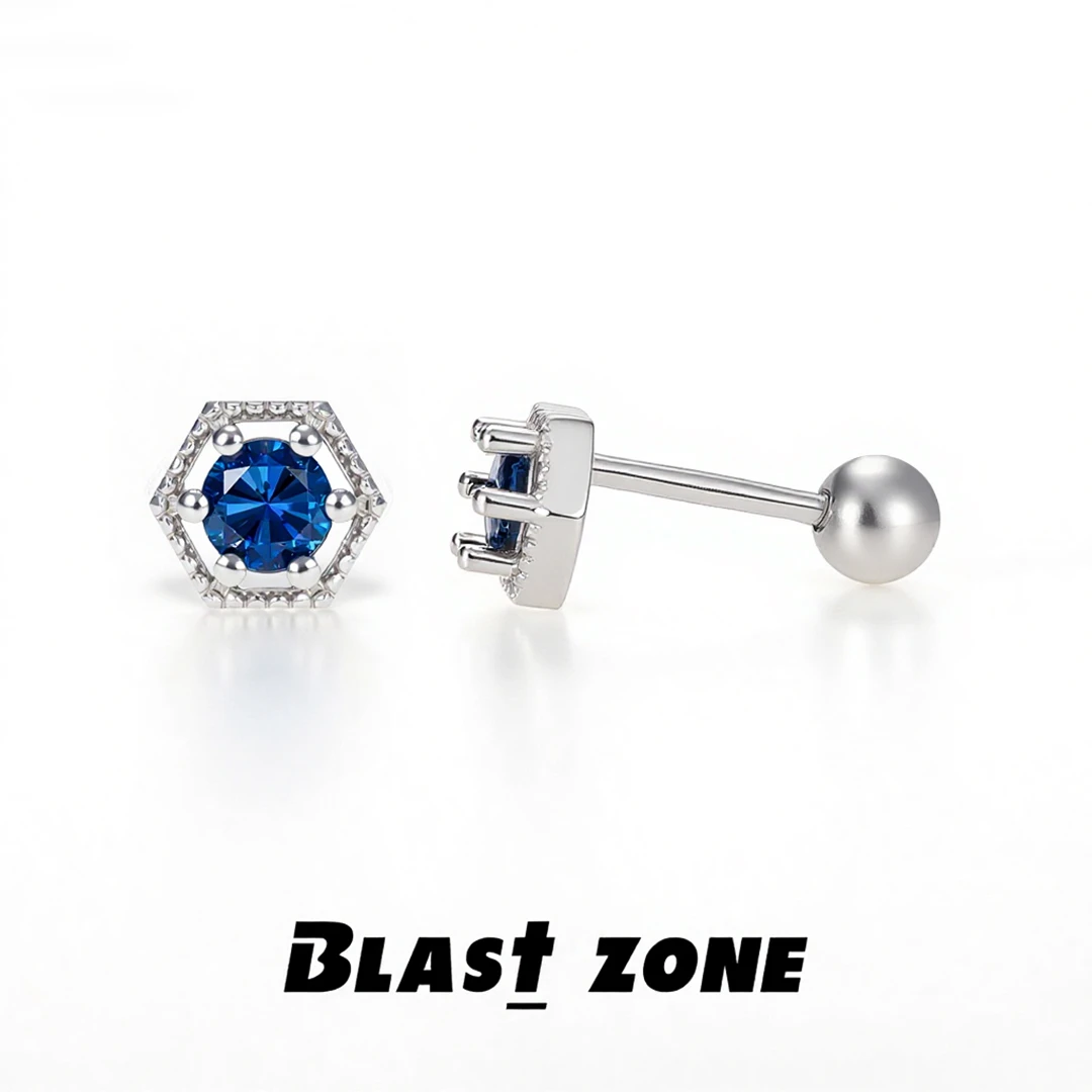 925银合成锆石耳饰 蓝宝单钻耳钉男女美式简约基础款耳环配饰品