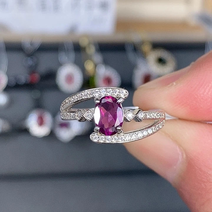 石榴石戒指银S925镶嵌