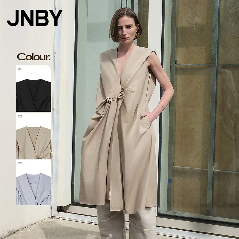 JNBY/江南布衣春夏连衣裙无袖V领捏褶设计中长款设计感5P5G10450