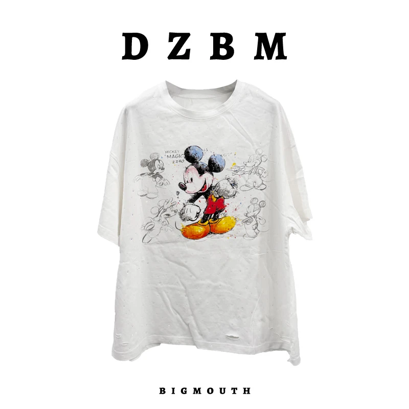 【DZBM】2026夏季新款圆领套头米老鼠涂鸦烫钻半袖-S5108