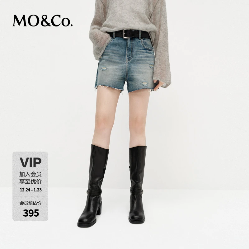 MOCO牛仔短裤2025春新品做旧磨破剪脚无弹棉质宽松中腰MBE1SOTT01