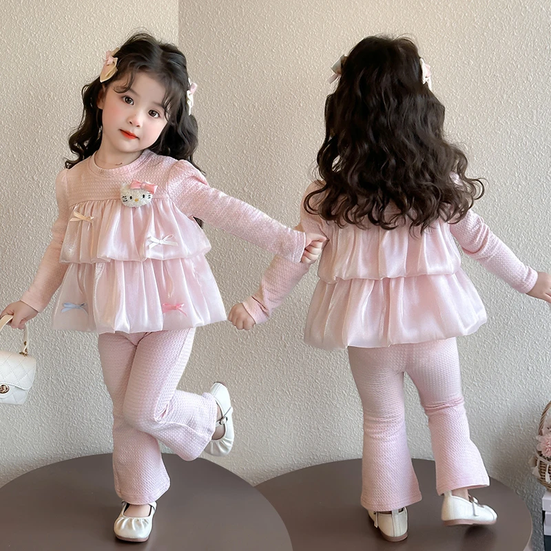 女童套装2025新款儿童春秋装韩版洋气时髦女宝宝春季喇叭裤两件套