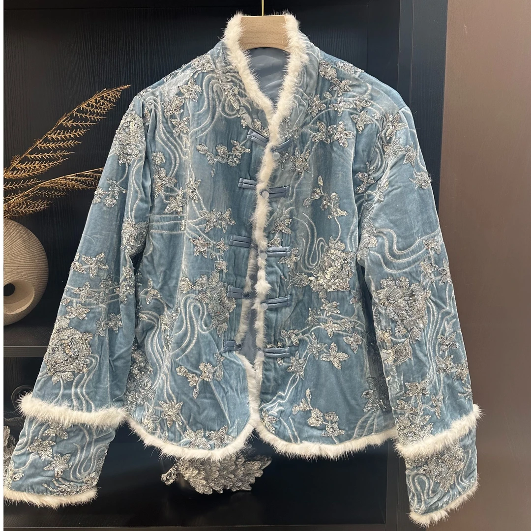 【一潮家】”泼天富贵”新中式国风冬款加棉重工钉片金珠外套16063-3